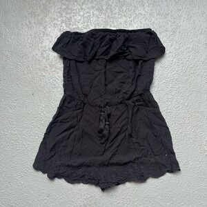 Mossimo‎ Romper Strapless Ruffle Eyelet Black Casual Summer XS